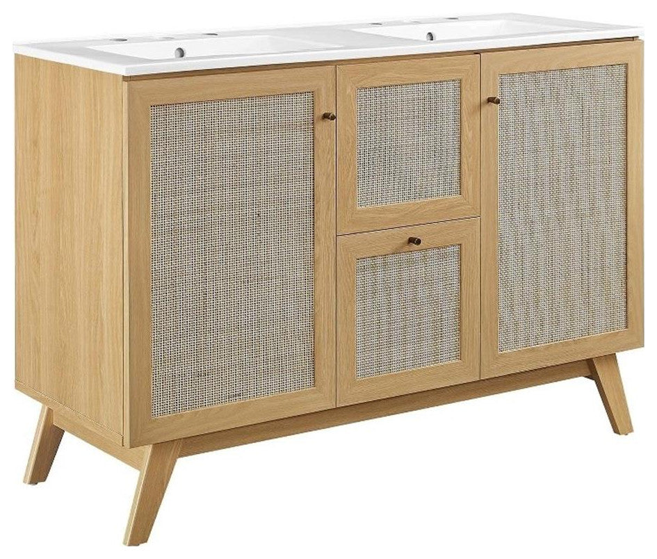 Modway Soma 48" Double Sink Modern Wood Bathroom Vanity in Oak and White