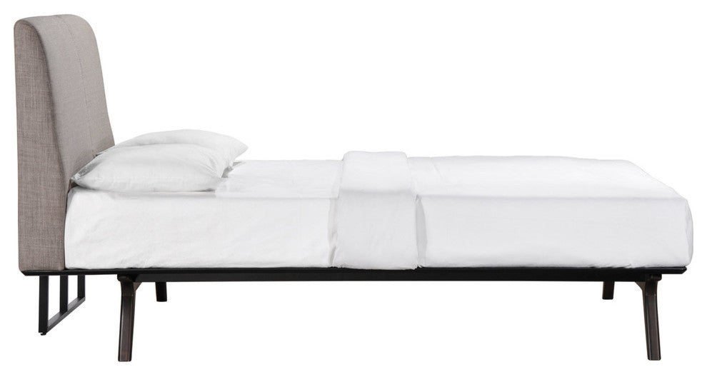 Modern Contemporary Queen Size Bed, Gray, Fabric, Wood