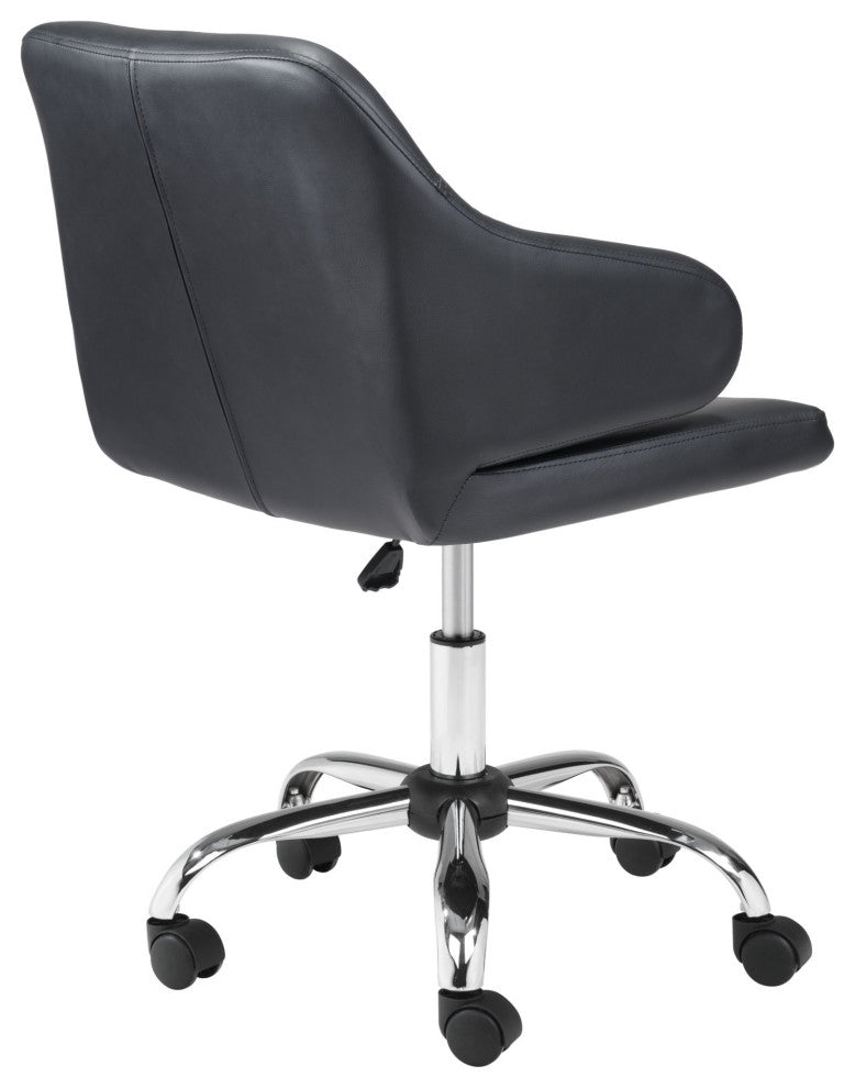 Office Chair, Faux Vinyl Leather, Steel, Black, Chrome, Mid Century Business