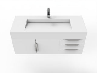 CastelloUSA Nile 48" Wall Mounted Vanity Set, White, White Top, Brushed Nickel