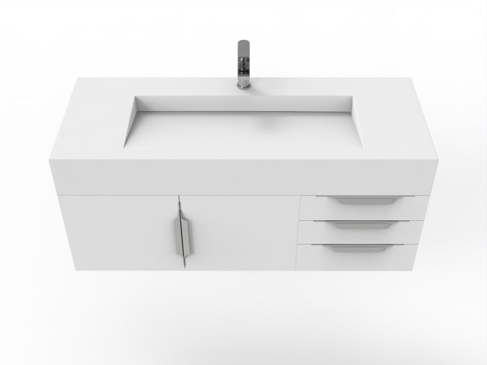 CastelloUSA Nile 48" Wall Mounted Vanity Set, White, White Top, Brushed Nickel
