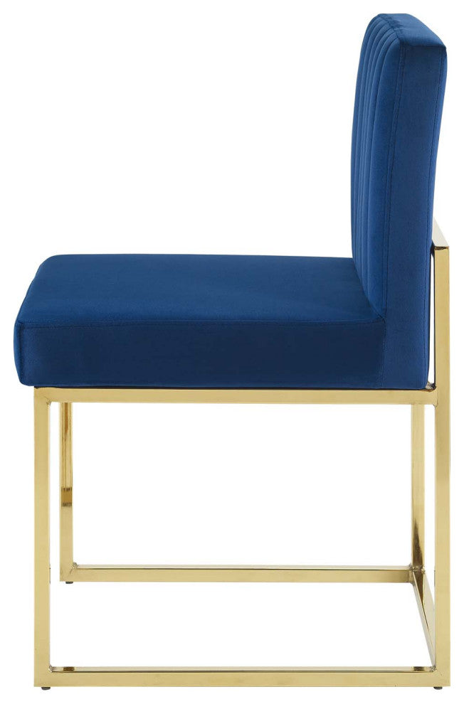 Side Dining Chair, Set of 2, Velvet, Metal, Gold Blue Navy, Modern, Cafe Bistro