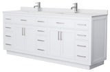 Beckett TK 84" Double Vanity,  Cultured Top, Nickel Trim