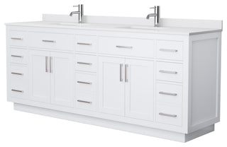 Beckett TK 84" Double Vanity,  Cultured Top, Nickel Trim