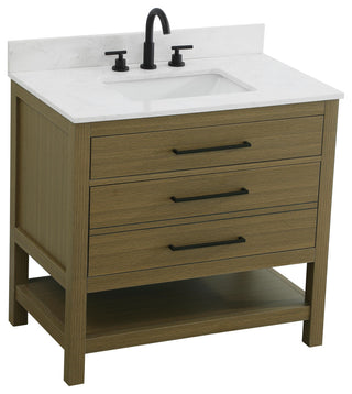 Home Living 36" Single Bathroom Vanity, Chestnut Brown With Backsplash