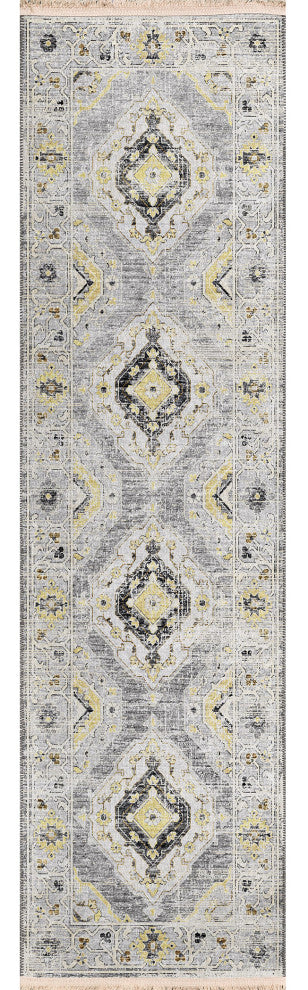 Indoor/Outdoor Marbella MB1 Grey Machine Washable 2'3" x 10' Runner Rug