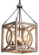 4 Light Square Wood Chandelier Vintage Cage Pendant Light Fixture
