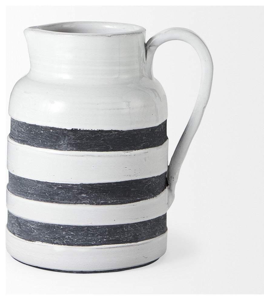 9" Rustic White and Blue Stripe Ceramic Jug