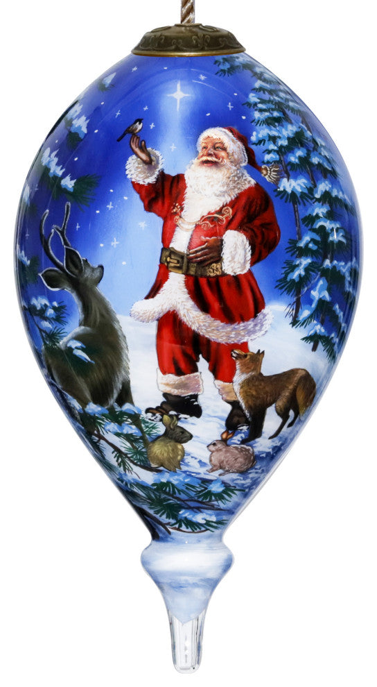 Starry Heaven and Santa Hand Painted Mouth Blown Glass Ornament