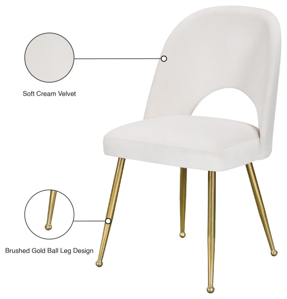 Logan Velvet Dining Chairs With Brushed Gold Legs (Set of 2), Cream