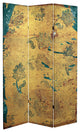 3 Panels Room Divider, Stretched Canvas With Unique Blossom Painting, Gold