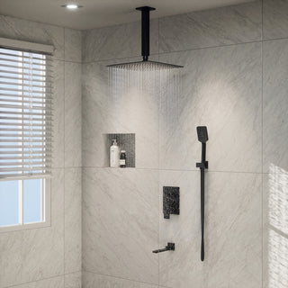 CASAINC 10" Ceiling Mounted Shower System Set w Handheld Spray & Tub Spout, Matte Black