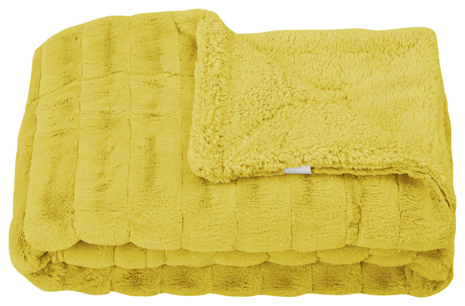 Super Mink Faux Fur Throw Blanket, Lemon Curry, 50"x60"