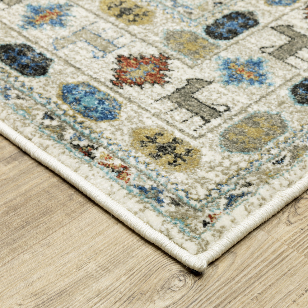 Vander Tribal Border Ivory/Multi Indoor Area Rug, Ivory, 7'10"x10'