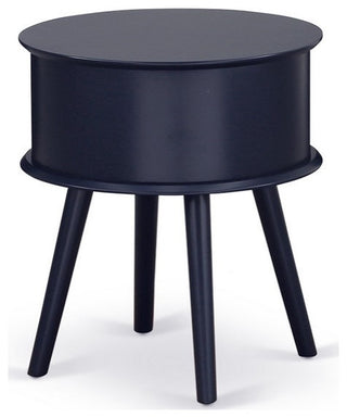 Gordon Round Night Stand End Table With Drawer, Navy Blue Finish