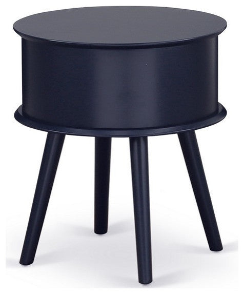 Gordon Round Night Stand End Table With Drawer, Navy Blue Finish