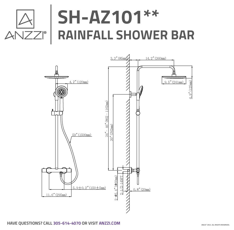 Heavy Rainfall Stainless Steel Shower Bar with Hand Sprayer, Brushed Nickel