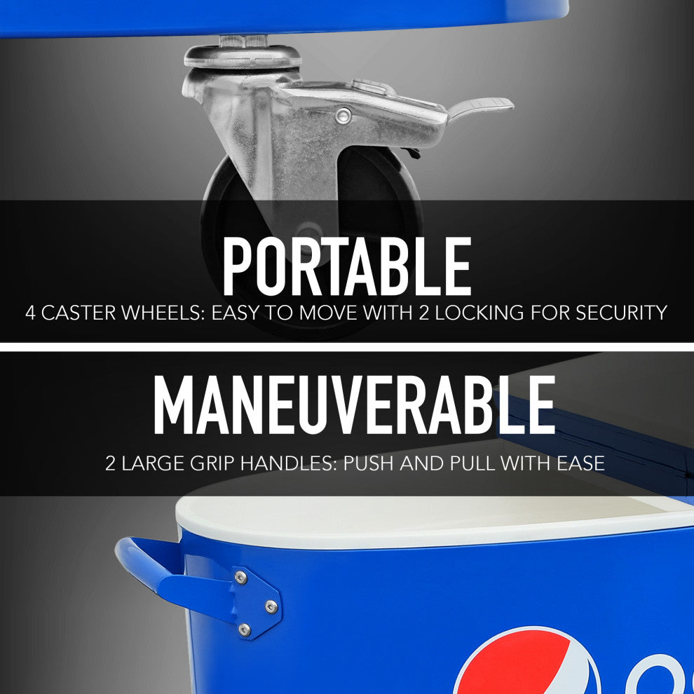 Permasteel 80 Quart Portable Rolling Oval Patio Cooler, Blue