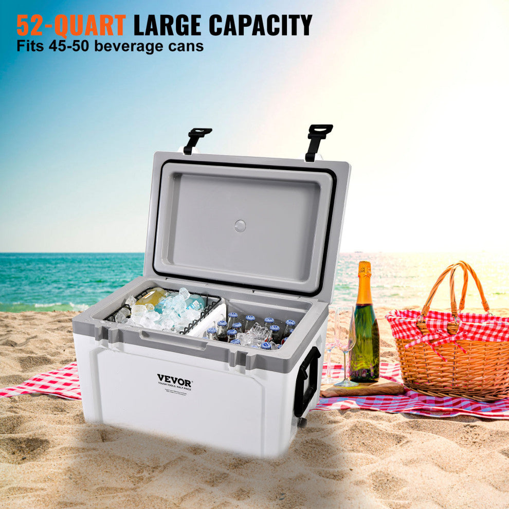 VEVOR Hard Cooler Insulated Portable Cooler Ice Chest, 52 Quart 50-Can Capacity