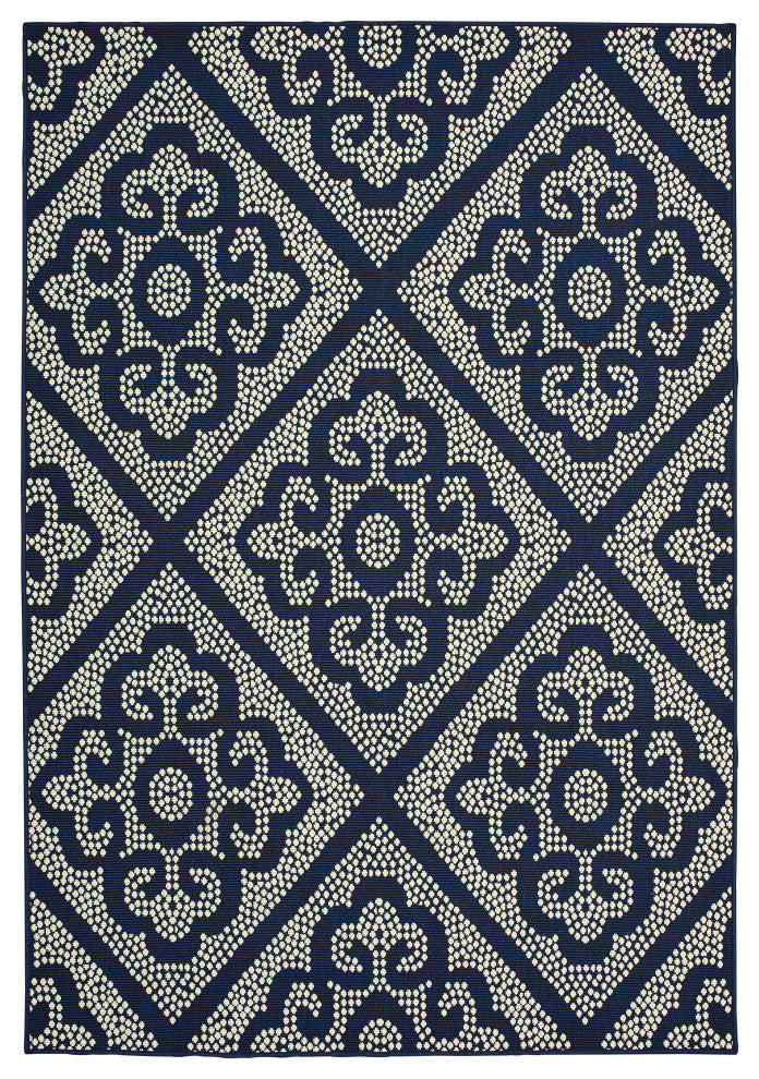 Oriental Weavers Marina Navy/ Ivory Geometric Indoor/Outdoor Rug 7'10"X10'10"