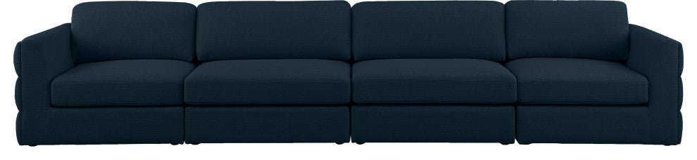 Beckham Linen Textured Fabric Upholstered 4-Piece Modular Sofa, Navy