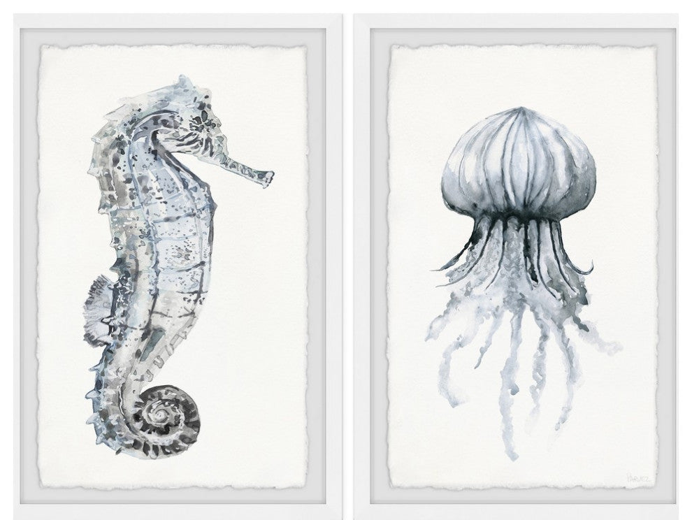 Seahorse and Jellyfish Diptych, 48"x36"