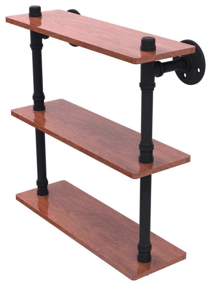 Pipeline 16" Ironwood Triple Shelf, Matte Black
