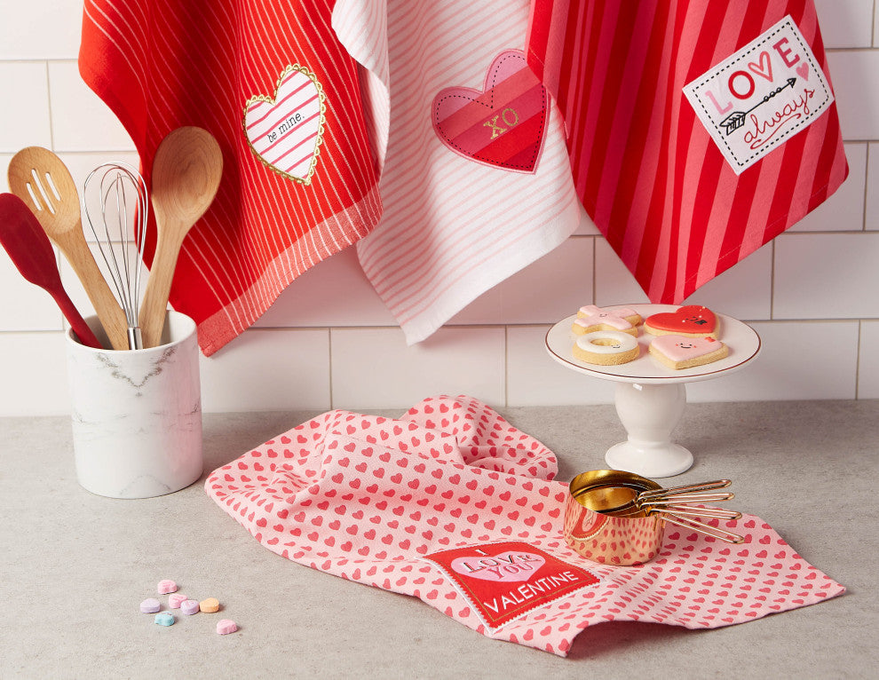 Asst Valentines Embellished Dishtowel, Set Of 4