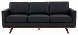 LeisureMod Chester Mid-Century 3-Seater Leather Modern Sofa, Black