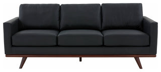 LeisureMod Chester Mid-Century 3-Seater Leather Modern Sofa, Black