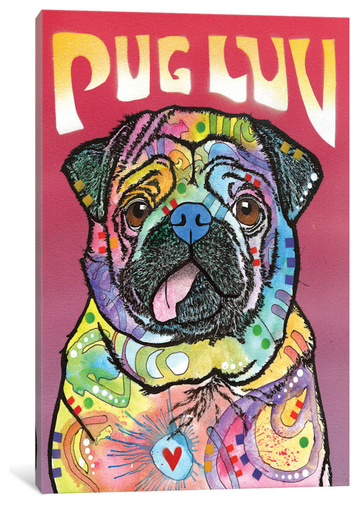 "Pug Luv" by Dean Russo, Canvas Print, 26"x18"