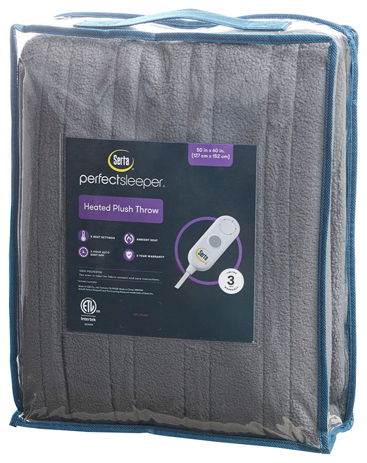 Serta Fleece to Sherpa Heated 50x60" Fleece Sherpa Electric Throw Blanket, Grey