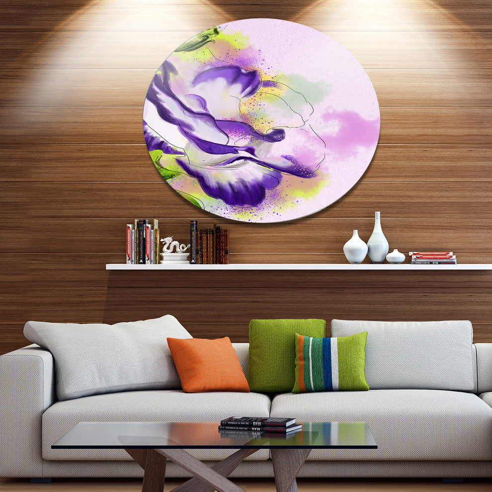 Abstract Blue Flower Watercolor, Floral Disc Metal Wall Art, 36"