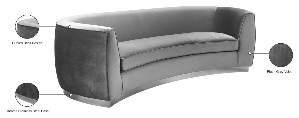 Julian Velvet Upholstered Sofa, Gray, Chrome Base