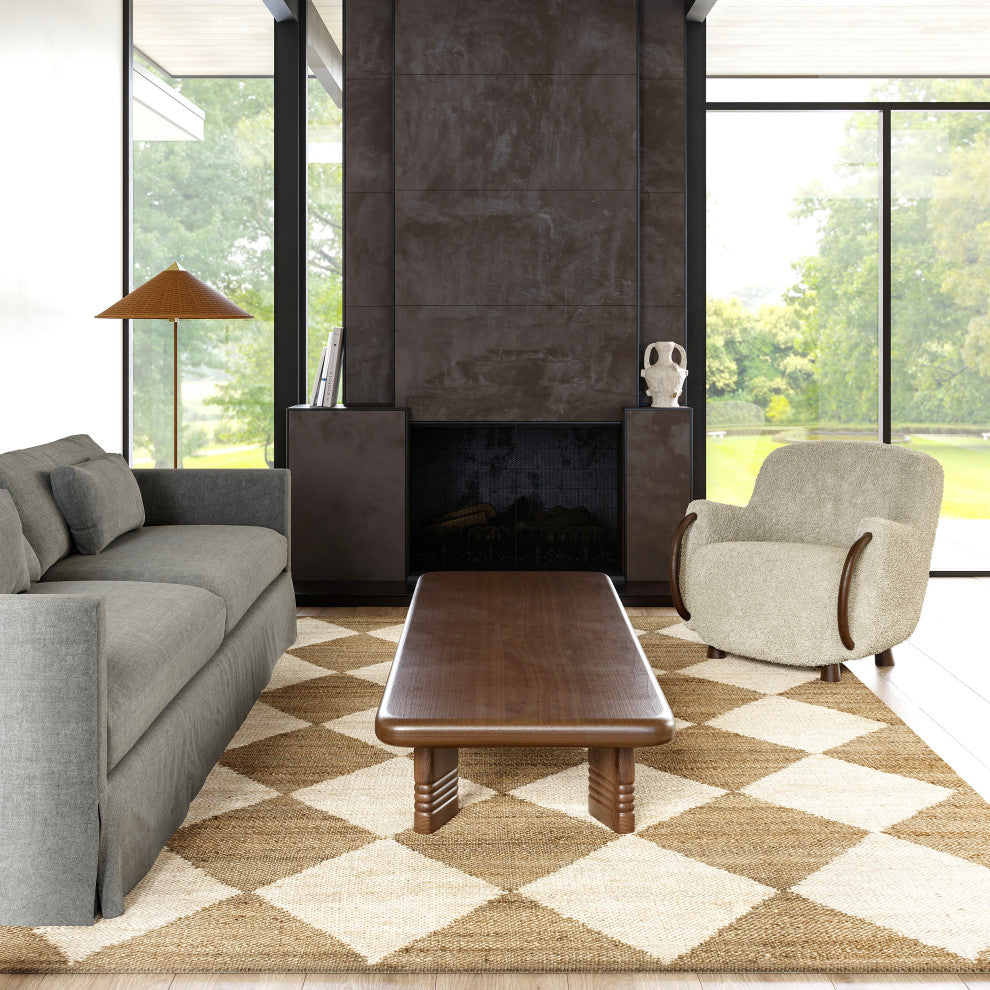 Louie Diamond Checkerboard Jute Area Rug, Natural 8'x10'