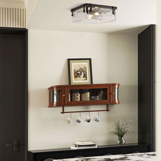 Ashley 11.8" Black 2-light Hand Crafted Glass Square Flush Mount