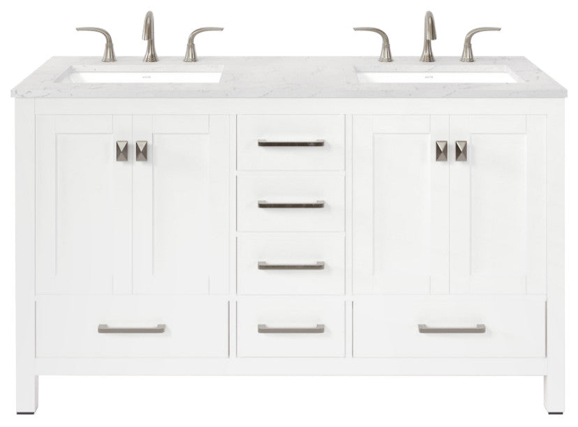 Eviva Aberdeen 60"Wx22"D Double Sink Bathroom Vanity, Quartz Countertop