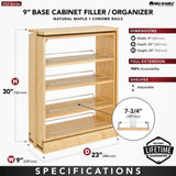 Wood Base Filler Pull Out Organizer for New Kitchen Applications, 9"