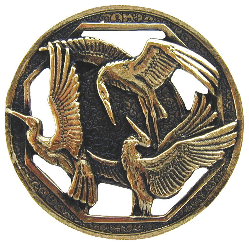Crane Dance Knob Antique Brass, Brite Brass