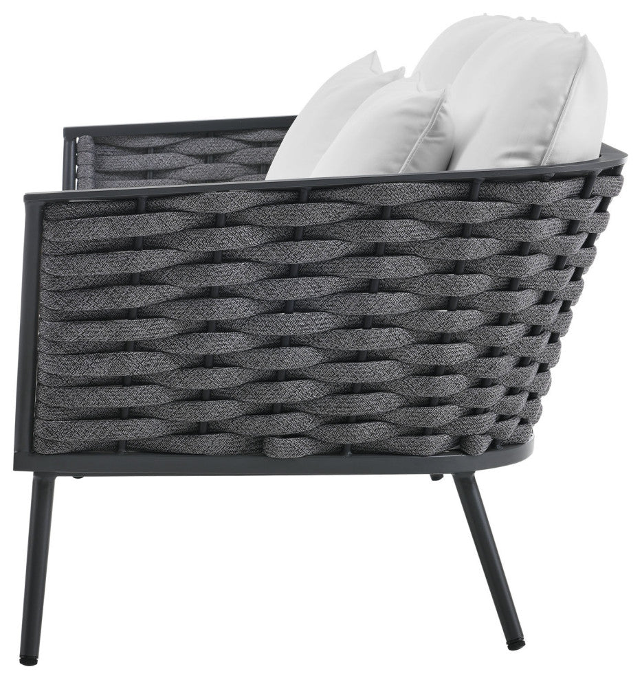 Lounge Sectional Sofa Chair Table Set, Aluminum, Modern, Outdoor, White