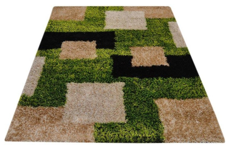 Shaggy Hand Tufted Geometric Oriental Area Rug, Multi, 6x9''