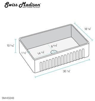 Delice 30"x18" Ceramic, Farmhouse Kitchen Sink With Apron