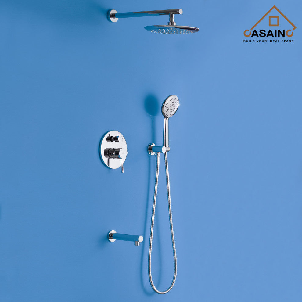 9.5 inch Wall-mounted Complete Shower System with Handheld and Tub Spout, Chrome