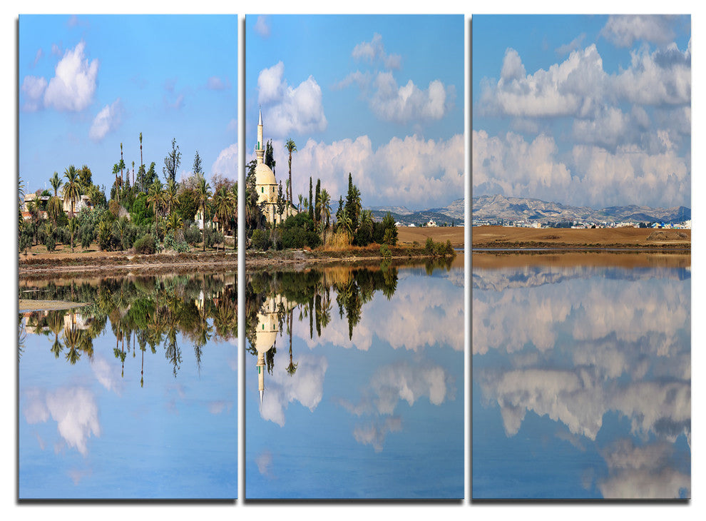 "Hala Sulttan Tekke in Cyprus Panorama" Metal Wall Art, 3 Panels, 36"x28"