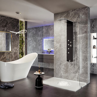 Eviva Velino Black Tempered Glass Thermostatic Shower Massage Panel