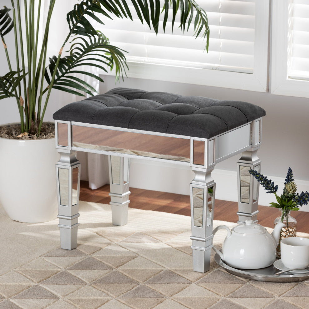 Jayni Glam and Luxe Fabric Ottoman, Gray
