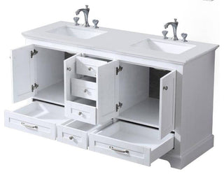 Dukes 60" White Double Square Sink Vanity with Quartz Top, No Mirror