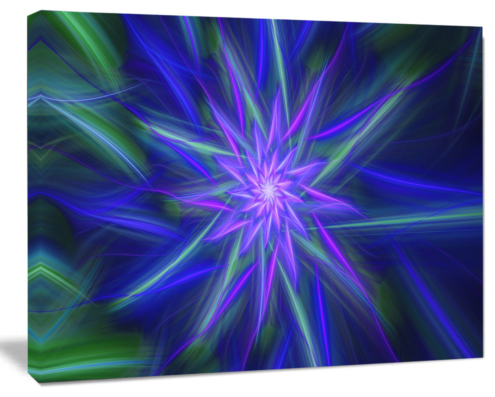 Shining Blue Exotic Fractal Flower, Floral Canvas Art Print, 40"x30"