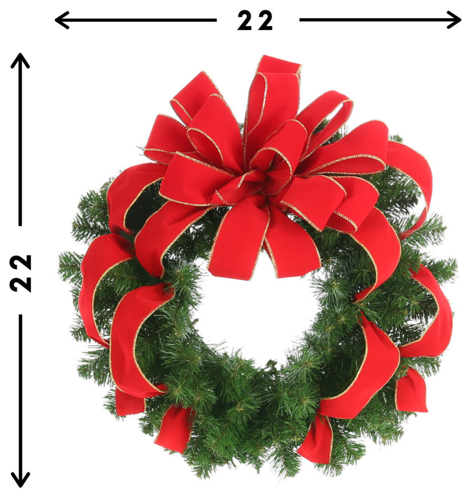 22" Wreath With A Red Bow.