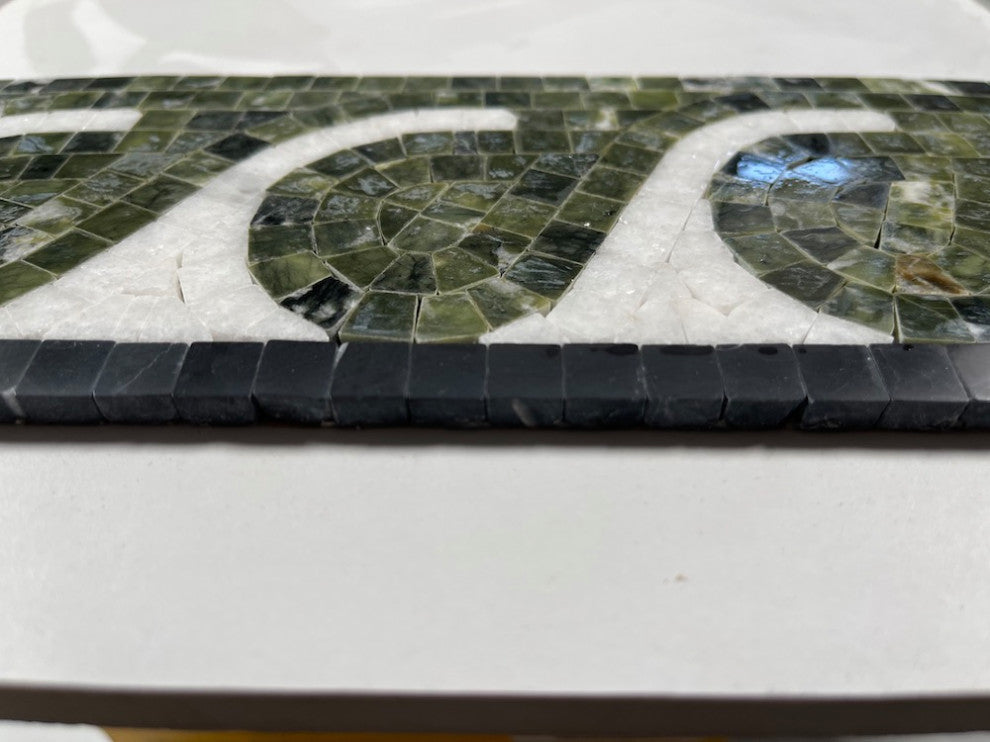 Marble Mosaic Border Accent Listello Tile Surf Green 4x12 Polished, 1 piece